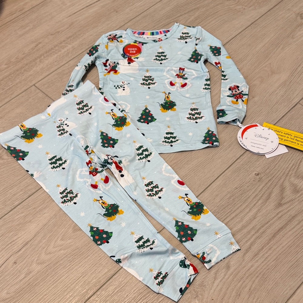 Disney Light Blue Holiday Pajama Set with Mickey & Friends Prints